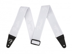 Fender WeighLess 2" Running Logo Strap, White/White