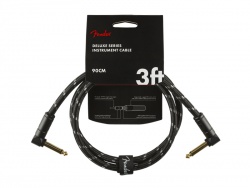 FENDER Deluxe Series Instrument Cable, Angle/Angle, 3', Black Tweed | Krátké nástrojové kabelové propojky