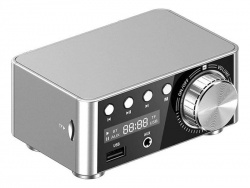 Zesilovač 2.0 2x25W s AUX IN, Bluetooth, USB, SD - stříbrný